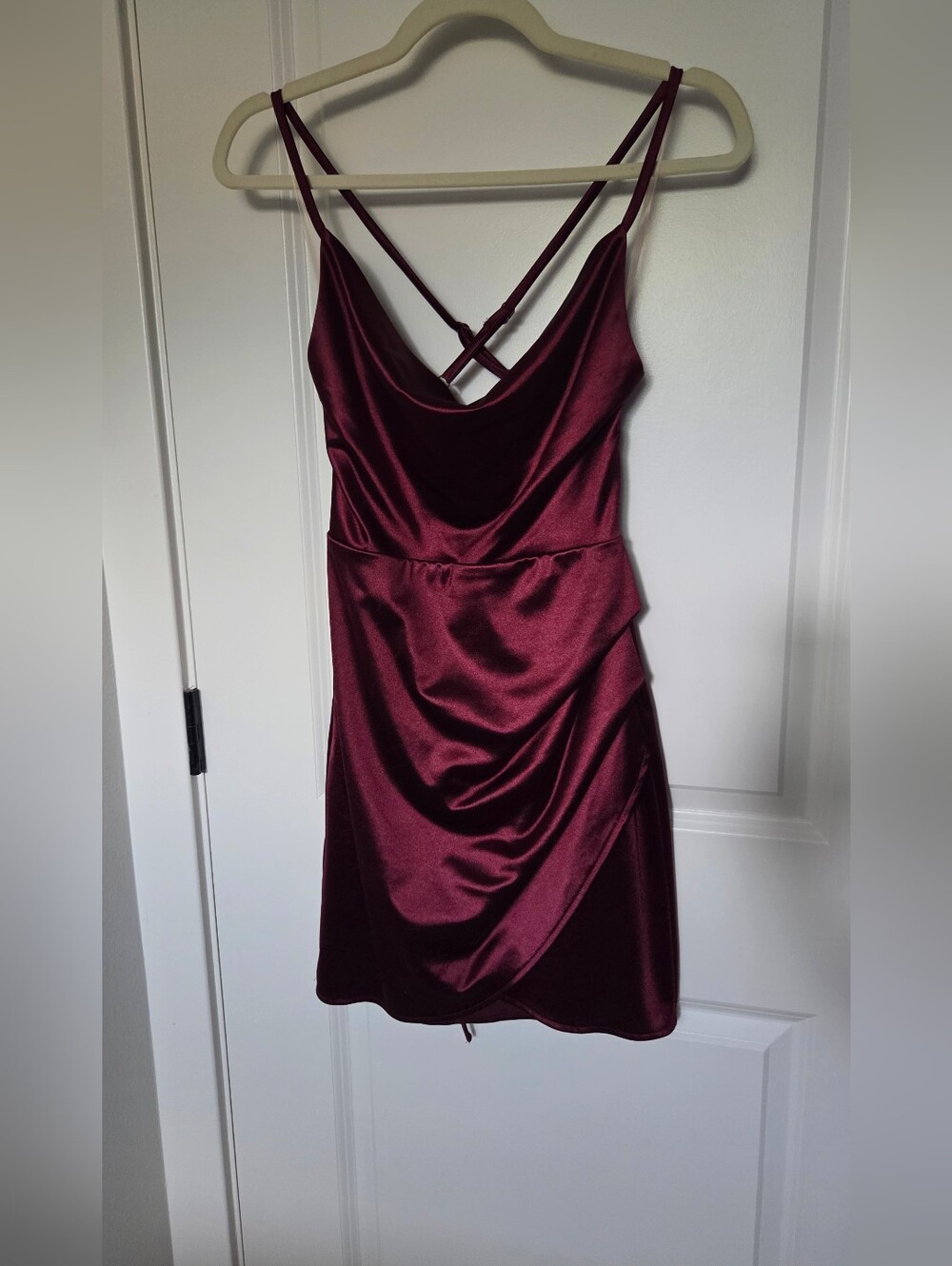 Speechless Satin Cowl Mini Dress in Burgundy